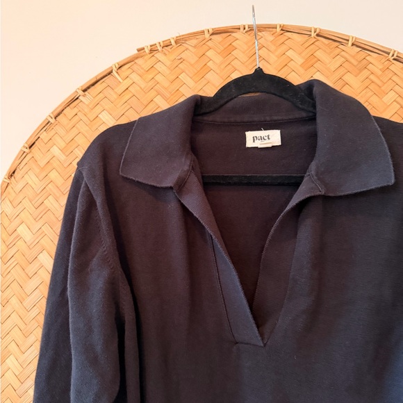 PACT WOMEN’S CLASSIC FINE KNIT POLO SWEATER ORGANIC COTTON DARK ACADEMIA PREP - Picture 6 of 13